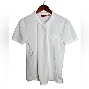 Hugo Boss Polo Shirt Mens Large Reg Fit White Collared Cotton Preppy Casual